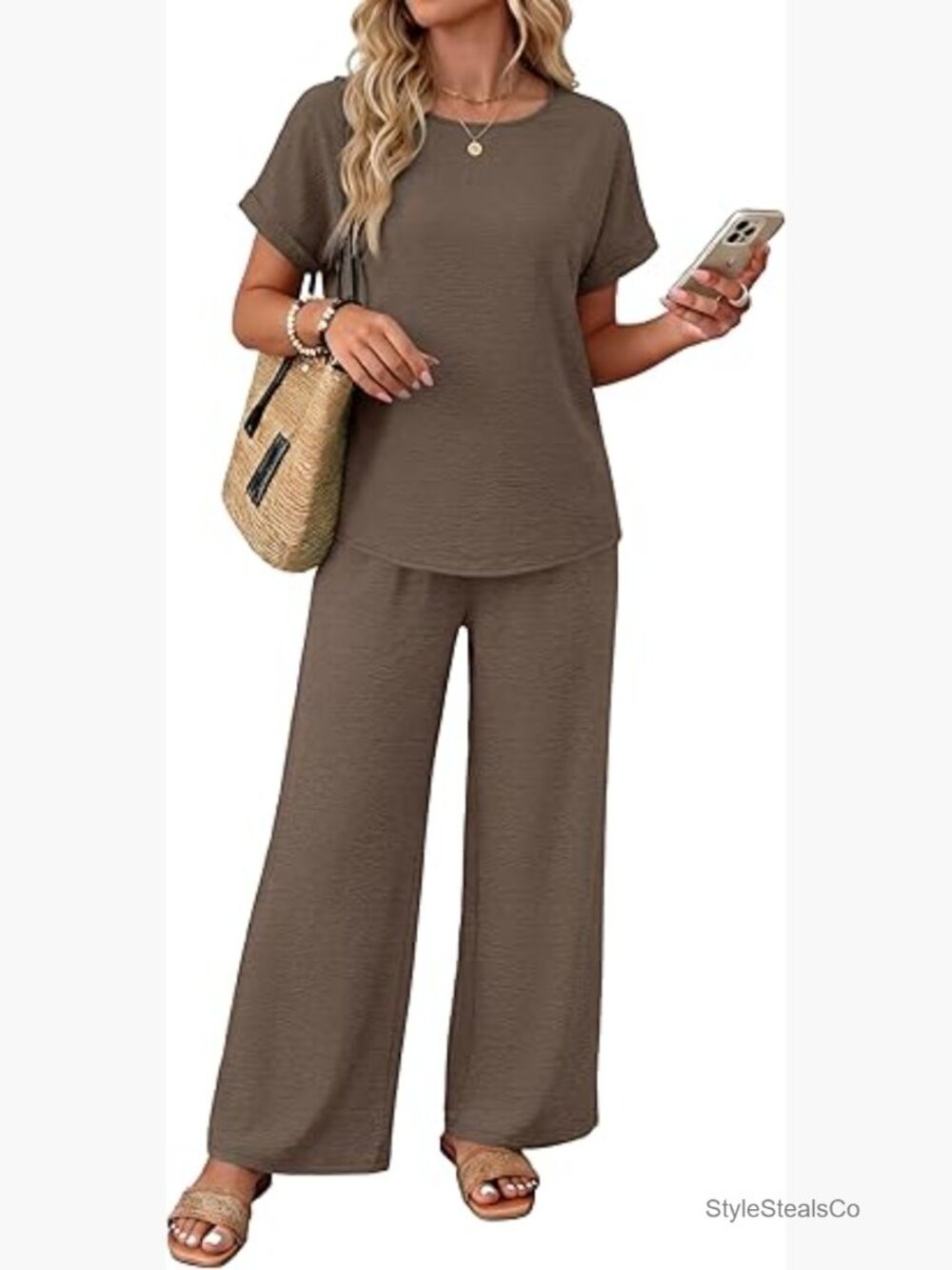 2 Piece Lounge Sets for Women Summer Beach Vacation Outfits Linen Pant Set